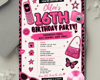Y2K Sweet 16 Invitation Template, Retro 2000s Birthday Party Invite (Digital Download)
