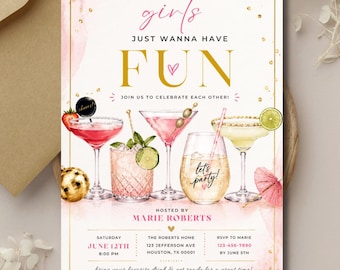 Girls Night Cocktail Party Invitation, Editable Canva Template (Digital Download)