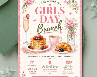 Girls Day Brunch Invitation, Editable Mimosa Party Invite (Digital Download)