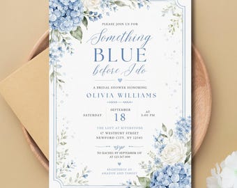 Something Blue Bridal Shower Invitation, Blue Floral Invite (Digital Download)