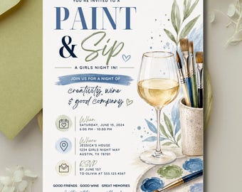 Paint and Sip Invitation Template, Girls Night Party Invite (Digital Download)