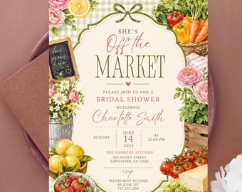 She's Off the Market Bridal Shower Invitation, Farmers Market Theme, Editable Canva Download