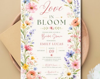 Floral Bridal Shower Invitation, Love in Bloom, Garden Party Invite (Digital Download)