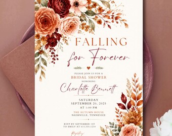 Zaproszenie na wieczór panieński „Falling For Forever”, jesienne kwiaty (do pobrania w wersji cyfrowej)
