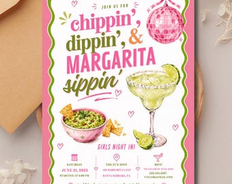 Chippin Dippin and Margarita Sippin Invitation, Girls Night Fiesta Party Invite, Editable Canva Download