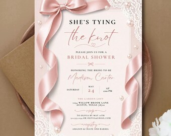 Zaproszenie na wieczór panieński „She's Tiing the Knot”, wzór Pink Coquette (pobranie cyfrowe)