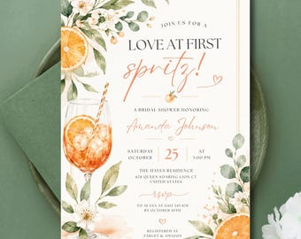 Love at First Spritz Bridal Shower Invitation, Aperol Spritz Theme (Digital Download)