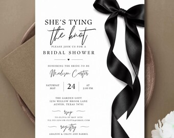Elegante invito per addio al nubilato in bianco e nero, modello Canva modificabile (download digitale)