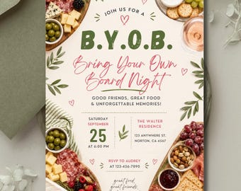BYOB Charcuterie Night Invitation, Girls Night Party, Editable Canva Download