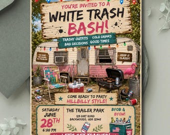 White Trash Bash Invitation Template, Redneck Party Invite, Hillbilly Party (Digital Download)