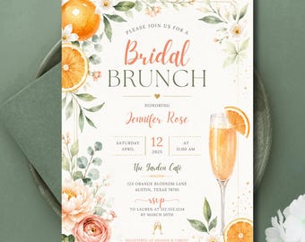 Citrus Bridal Brunch Invitation Template, Orange Greenery Garden Party Invite (Digital Download)