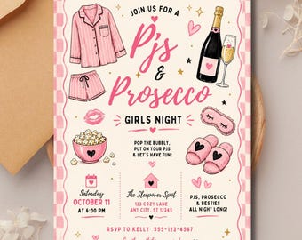 PJs and Prosecco Girls Night Invitation Template (Digital Download)