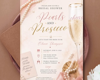 Invito per addio al nubilato con perle e Prosecco, invito per brunch con champagne (modello Canvas)