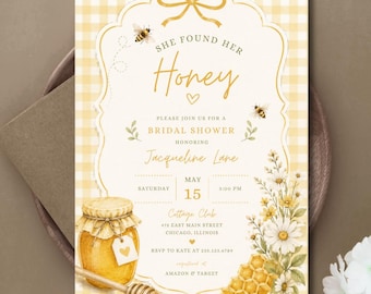 Found Her Honey Bridal Shower Invitation, Bee Theme, Floral Garden Party (Digital Download)