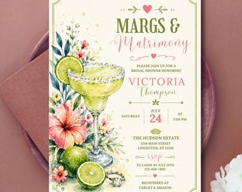 Margs and Matrimony Bridal Shower Invitation, Margarita Fiesta Theme (Digital Download)