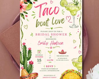 Zaproszenie na wieczór panieński Taco Bout Love, brunch Fiesta Margarita (edytowalne pobranie Canva)
