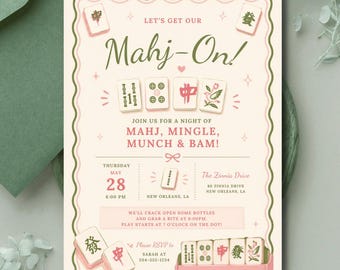 Mahjong Party Invitation, Girls Game Night Invite, Editable Canva Template (Digital Download)