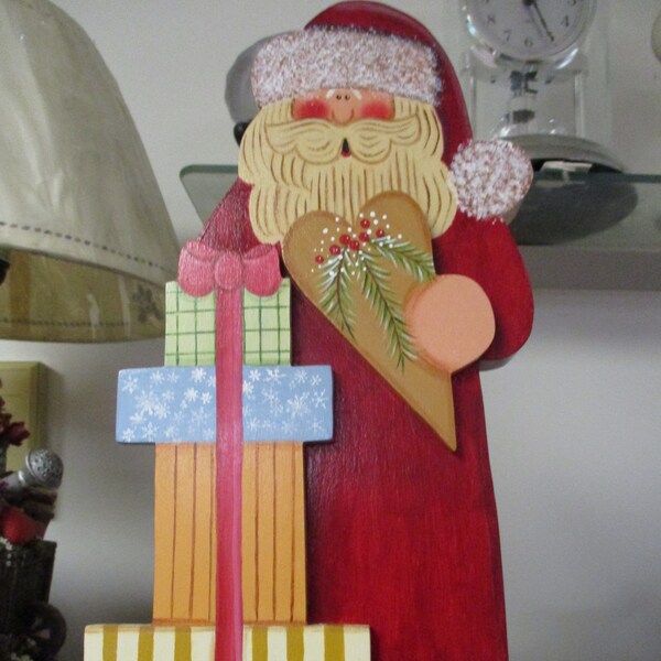 Santa Claus with presents, Santa Claus,  Christmas shelf sitter, shelf sitter, home decor, tolepainted, presents, gift for her, hostess gift