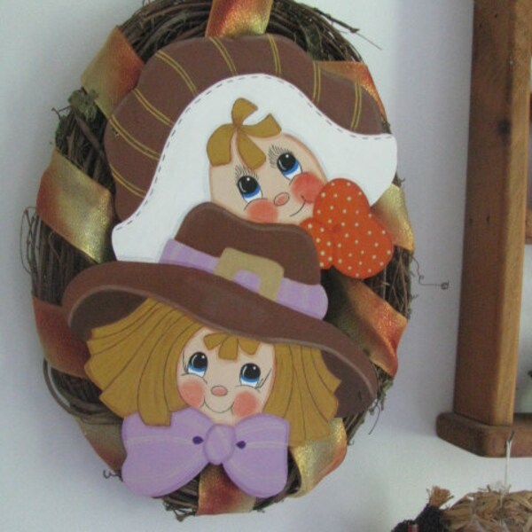 Pilgrim wreath door hanger, Pilgrim wreath, Fall wall hanging, Fall door decor, gift for her, hostess gift, Thanksgiving pilgrims