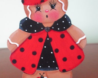 ladybug, gingerbread shelf sitter, summer decor, bugs, tole painted, ladybug gingerbread, tiered tray, gift for her, hostess gift