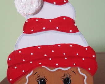 Gingerbread Santa, shelf sitter, Christmas decor, tole painted, tiered tray, knick-knack, gift for her, teacher's gift, hostess gift