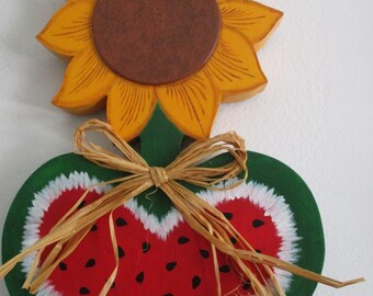 Sunflower/watermelon wall hanging, sunflower,watermelon, summertime decor, tole painted, summer decor, fall decor, gift for her,hostess gift