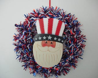 Corona del Tío Sam, 4 de julio, Americana, para colgar en la pared, para colgar en la puerta, decoración patriótica, decoración de verano, tole pintado, regalo para ella, regalo para la anfitriona