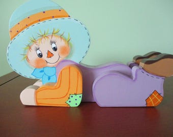 Scarecrow, fall decor, shelf sitter, tiered tray, tole painted, farmhouse, gift for her, hostess gift, wood