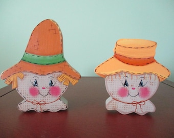 Scarecrow shelf sitters, fall decor, shelf sitter, tiered tray, entry table, farmhouse, tole painted, gift for her, hostess gift