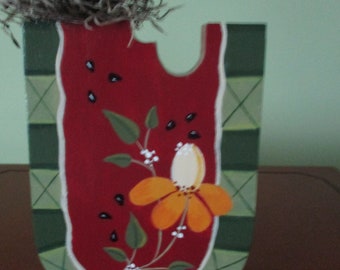 Crow on a watermelon, shelf sitter, crow, watermelon, flower, tole painted, tiered tray, gift for her, hostess gift, Mother's  Day