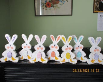 Bunny with egg, Easter decor, spring decor, chicks, shelf sitter, tiered tray, tole painted, gift for her, hostess gift