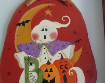 Halloween Pumpkin Wall Hanging: Ghost & Bats Decor