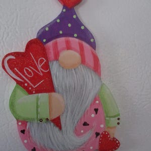 gnome magnet, gnome ornament, valentine gnome, gnome, valentine decor, kitchen magnet, tole painted, gift for her, hostess gift