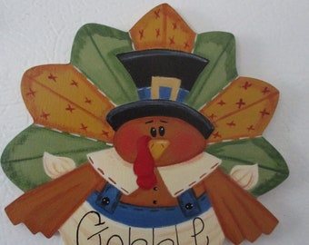 turkey magnet, turkey ornament, Thanksgiving decor, kitchen decor, kitchen magnet, tole painted, gift for her, hostess gift, teacher's gift