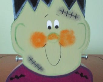 Frankenstein, Halloween decor, shelf sitter, tiered tray, entry table, farmhouse, tole painted, gift for her, hostess gift