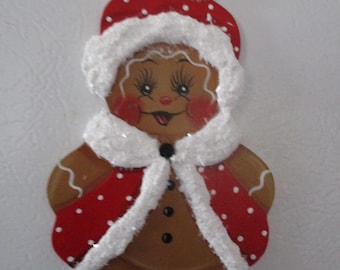Gingerbread Santa, Christmas magnet, Christmas ornament, tole painted, gingerbread, Santa, gift for her, hostess gift, kitchen decor