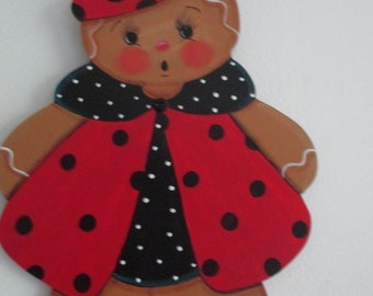 Gingerbread ladybug wall hanging, Gingerbread wall hanging, Ladybug wall hanging, summer decor,summer wall hanging,tole painted,gift for her