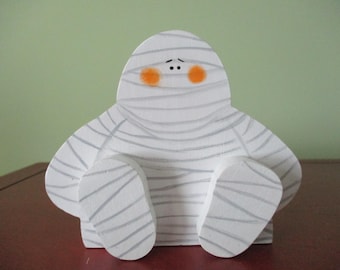 mummy, Halloween decor, shelf sitter, tiered tray, entry table, farmhouse, tole painted, gift for her, hostess gift