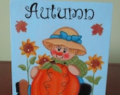 fall shelf sitter, autumn block, handpainted, fall decor, home decor, hostess gift, gift for her, tiered tray decor, tole painted,