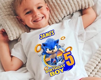 Personalised Sonic Birthday Tshirt, Inspired Hedgehogg Birthday Tshirt, Disney Birthday Tee, Ring Birthday Tee, Super Sonic Birthday Tee
