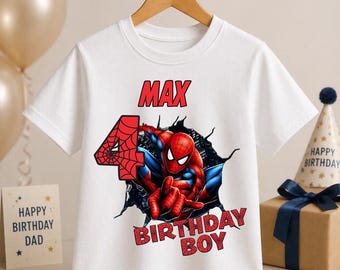 Personalised spider man personalised birthday t-shirt Birthday Tee