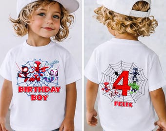 Spidey and His Amazing Friends Spider Friends Birthday Shirt – Custom Age Birthday Boy Tee – Superhero Kids Party Outfit