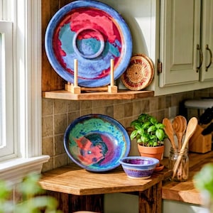 Lisa Howe Pottery Three-Piece Stoneware Nesting Set, Reactive Drip Glaze Serveware