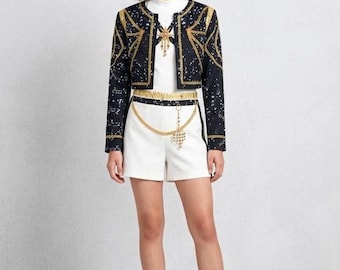 Costume da Cacciatrice di Demoni KPop Rumi per Bambini Galaxy Star Set da 3 pezzi / Giacca corta Pantaloncini Outfit da Cacciatrice