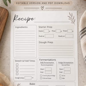 Printable Sourdough Bake Day Planner Sourdough Recipe Planner Bread Baking Planner Starter Tracker Fermentation Tracker Baking Worksheet
