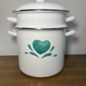 Vintage Corelle Emaillewaren Grünes Herz Lager Pasta Topf W Sieb 8 Qt