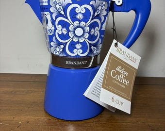 Brandani Italian Blue&White Mokkakanne Mokkakanne Zubereiter Aluminium 6 Tassen NEU