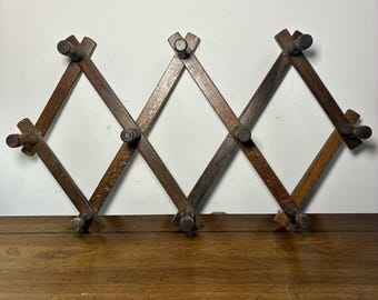 Antique French Large Wooden Folding Peg Rack, Primitive Foldable