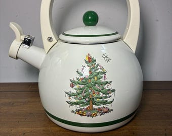 ビンテージ スポード クリスマスツリー ホイッスル付き エナメル製金属製ティーケトル コンロ用ケトル