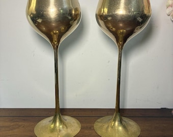 2 vintage ljusstakar i mässing i 50-talsmodern stil, 30 cm höga